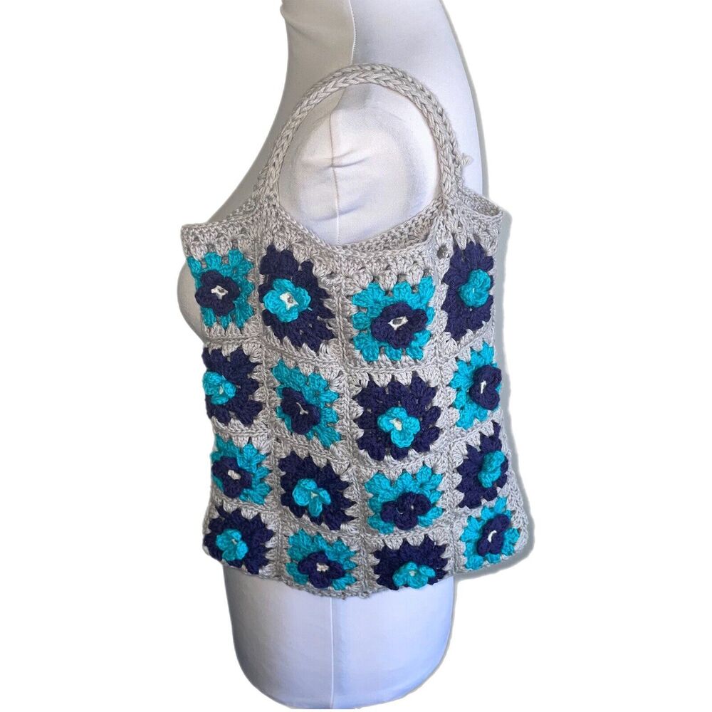 Handmade Cotton Florentina 3D Flower Granny Square Tote Bag